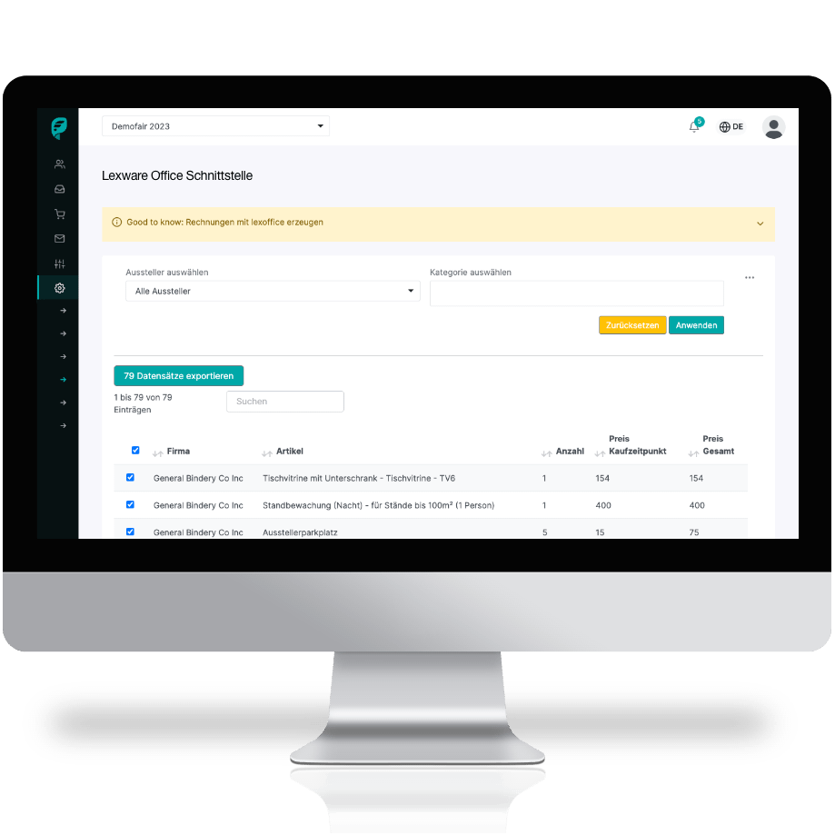 Lexware Office Integration in profairs