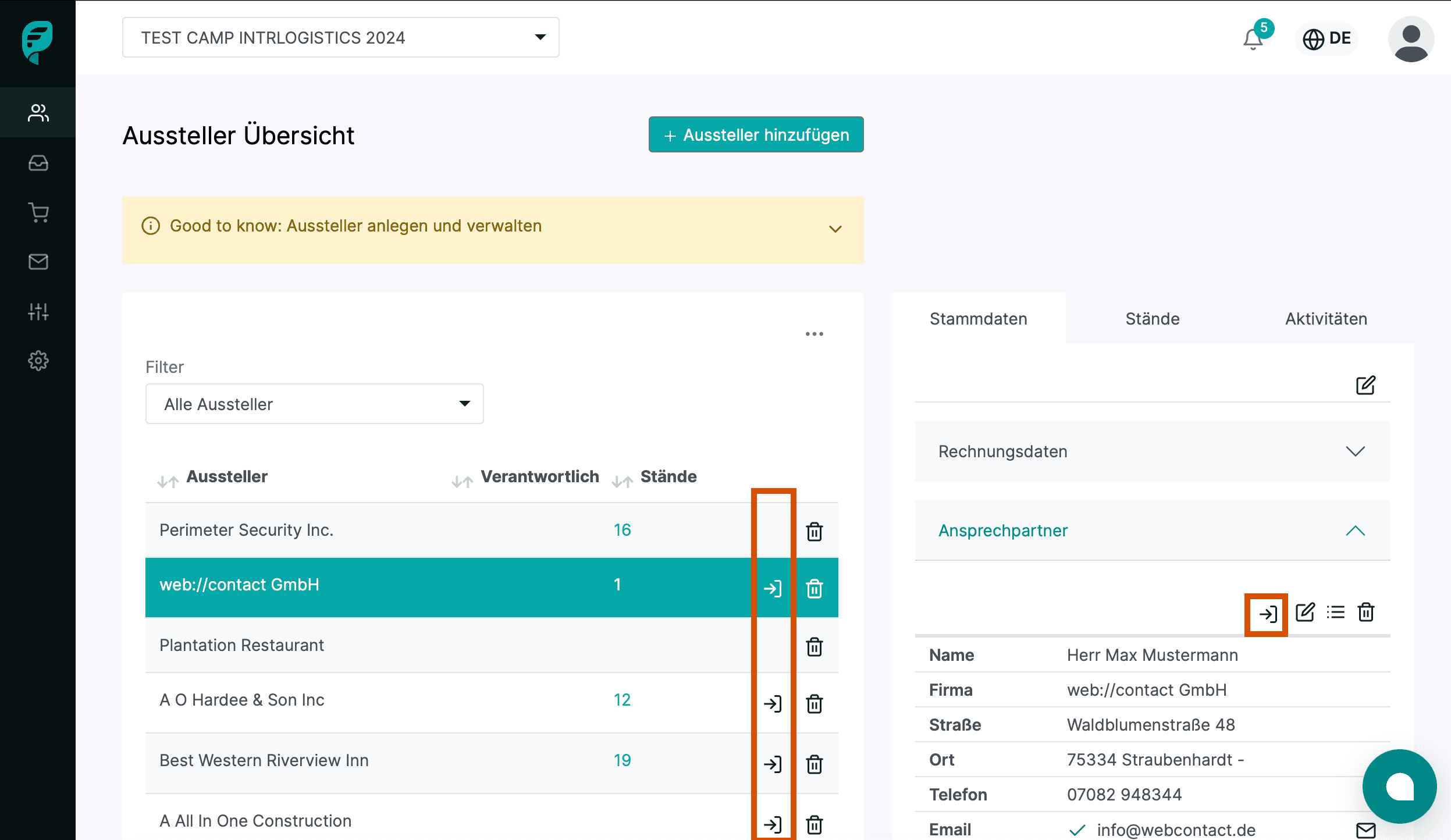 Adminzugang zum Ausstelleraccount