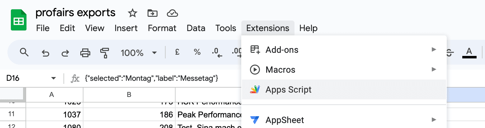 App Script Funktion in Google Spreadsheets